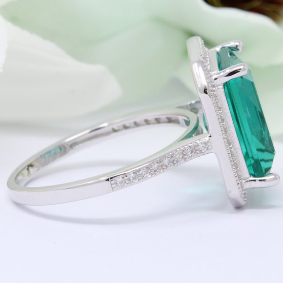 Halo 6.00 Carat Emerald Cut Paraiba Tourmaline CZ - Picture 3 of 3